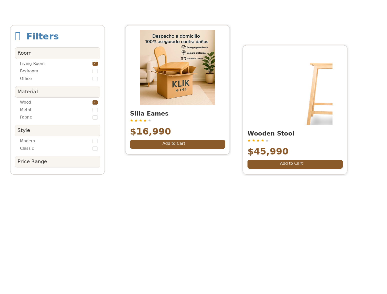 Produktvarianten für Materialien, Farben und Abmessungen