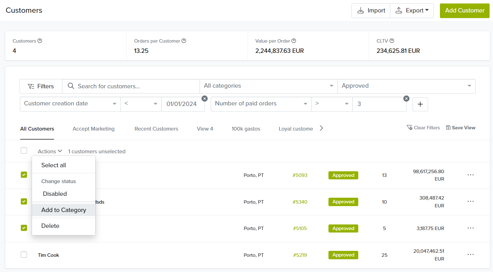 Navigate to Customers Section