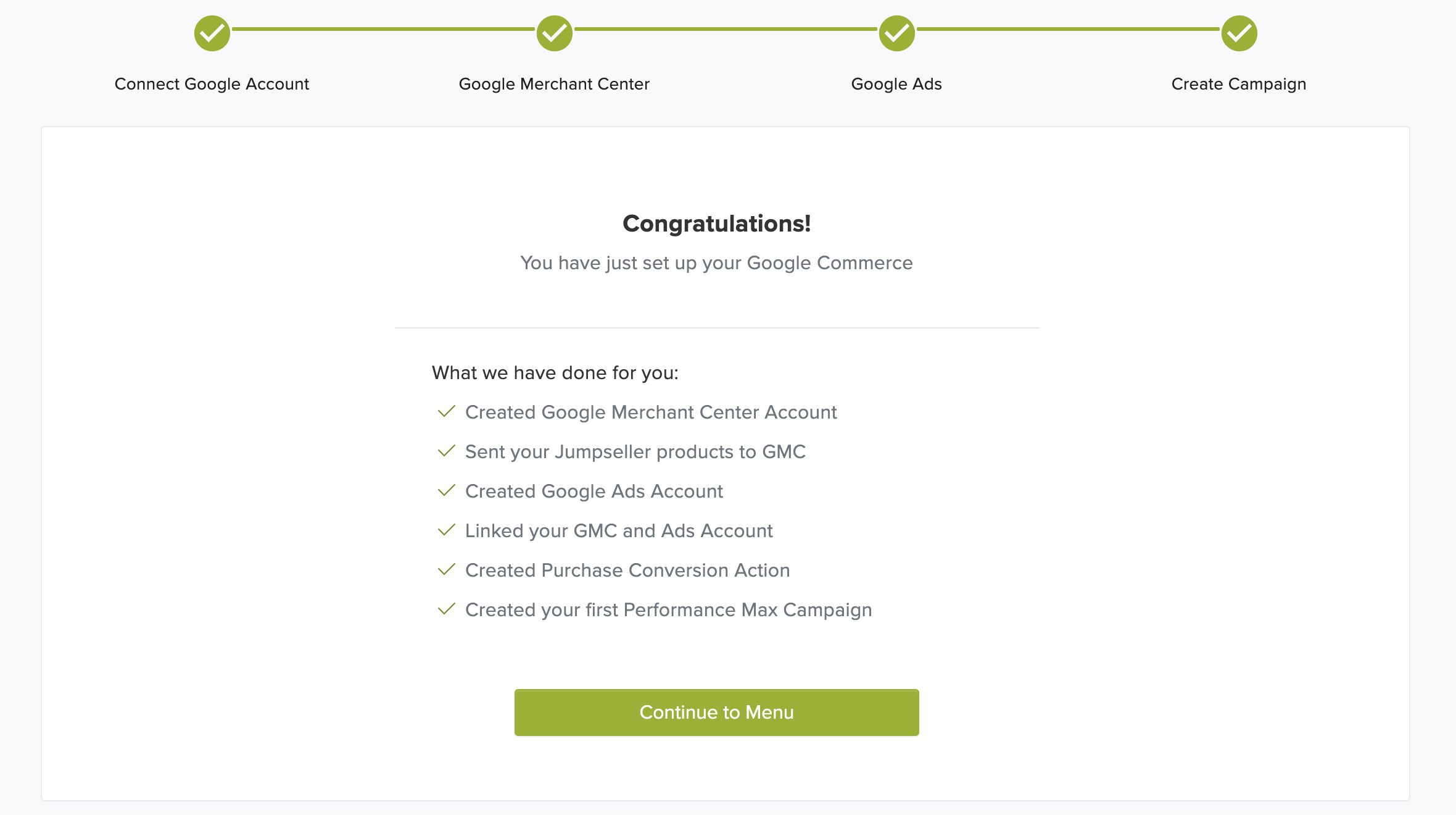 congragulations screen