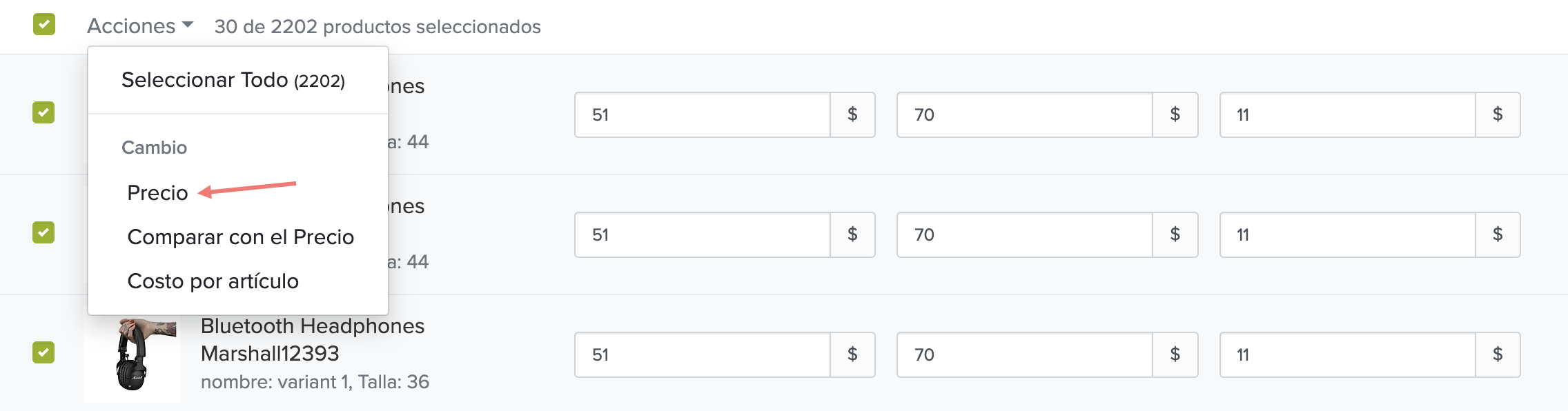 filtros de precios