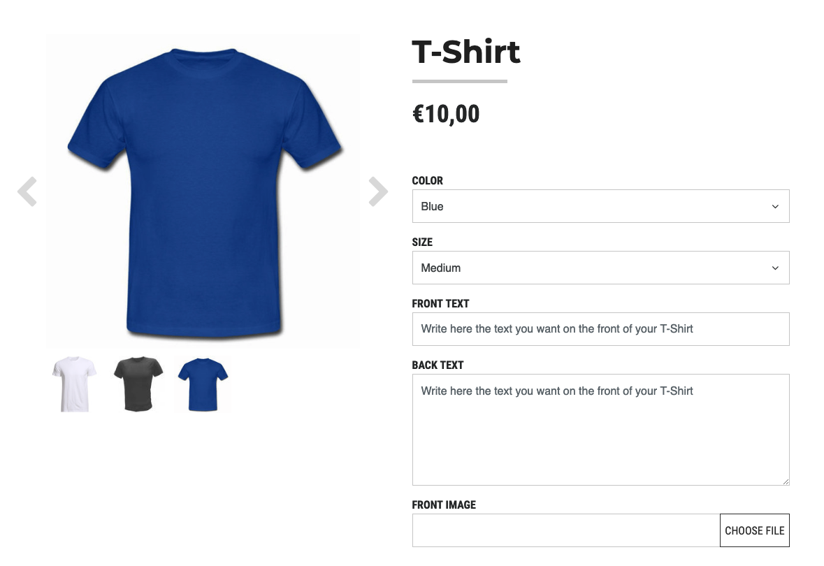 Product Options in Product Page