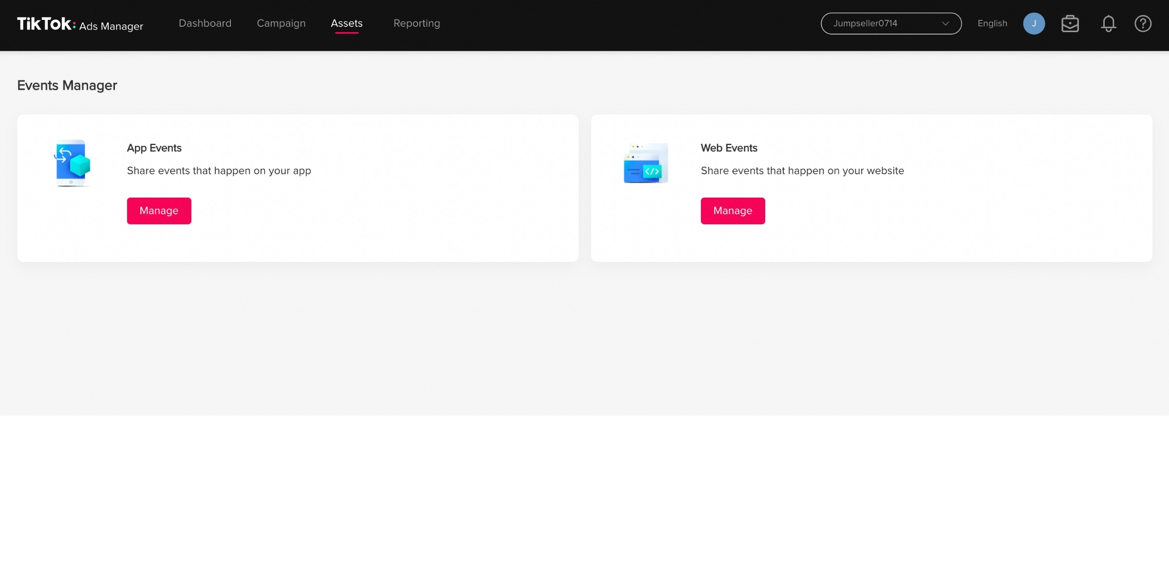 Web Events and click on Manage