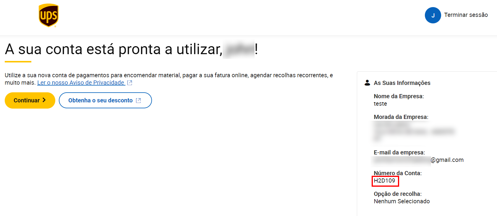 conta criada com sucesso